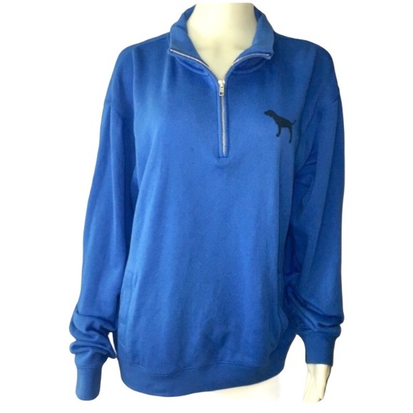 PINK Victoria's Secret Sweaters - Blue Victoria's Secret Pink Zip Pullover Sz Medium